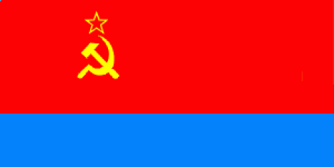 Указом Президиума ВС УССР от 21 ноября 1949 года флаг Украинской ССР был изменён. С тех пор он состоял из красной и голубой горизонтальных полос. На красной полосе, которая в два раза шире голубой, изображены золотые серп и молот, а выше - красная пятиконечная звезда с золотой каймой. Отношение длины полотнища к ширине равнялось 2:1. Голубой цвет символизировал величие и красоту народа, а также "цвет знамён Богдана Хмельницкого". Впрочем, последний тезис весьма странен: какие голубые знамёна Хмельницкого имеются в виду?                                                                                                                                                                          Частично использованы материалы сайта hrono.ru